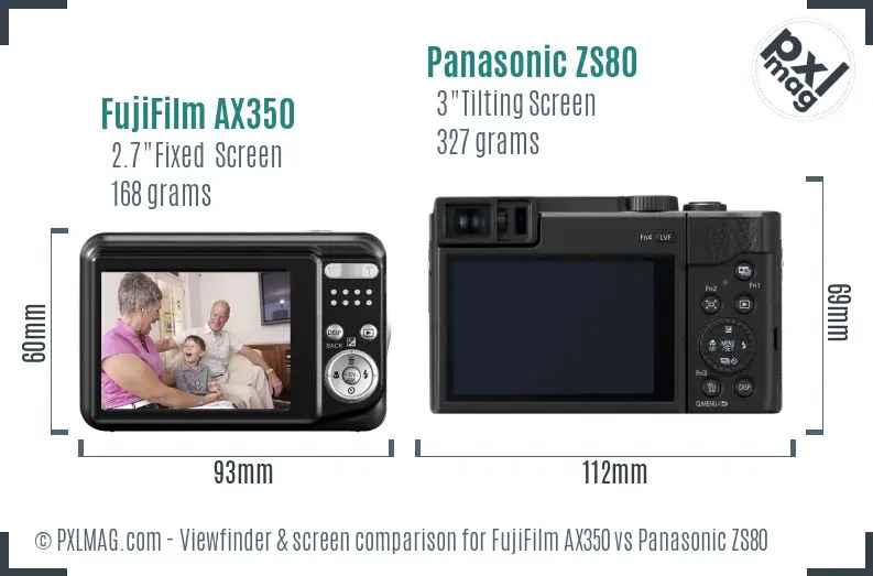 FujiFilm AX350 vs Panasonic ZS80 Screen and Viewfinder comparison