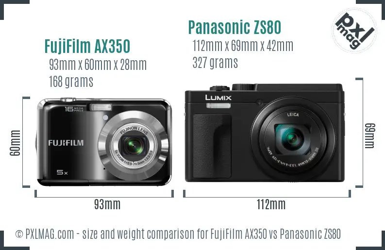 FujiFilm AX350 vs Panasonic ZS80 size comparison