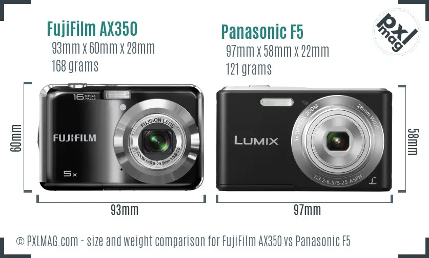 FujiFilm AX350 vs Panasonic F5 size comparison