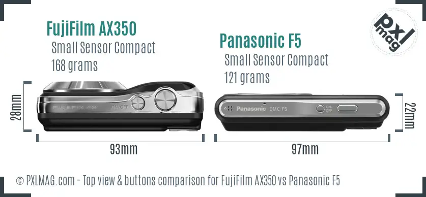 FujiFilm AX350 vs Panasonic F5 top view buttons comparison