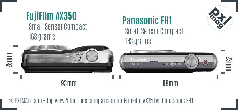 FujiFilm AX350 vs Panasonic FH1 top view buttons comparison