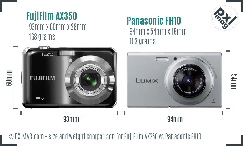 FujiFilm AX350 vs Panasonic FH10 size comparison