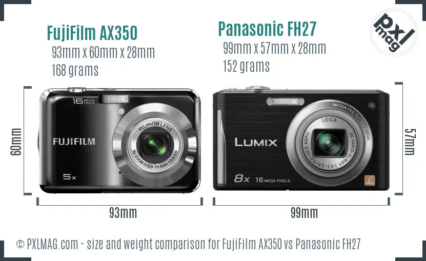 FujiFilm AX350 vs Panasonic FH27 size comparison