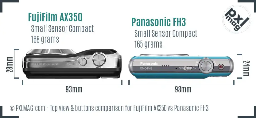 FujiFilm AX350 vs Panasonic FH3 top view buttons comparison