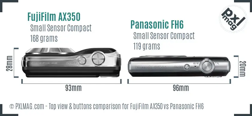 FujiFilm AX350 vs Panasonic FH6 top view buttons comparison FujiFilm AX350 vs Panasonic FH6 top view buttons comparison
