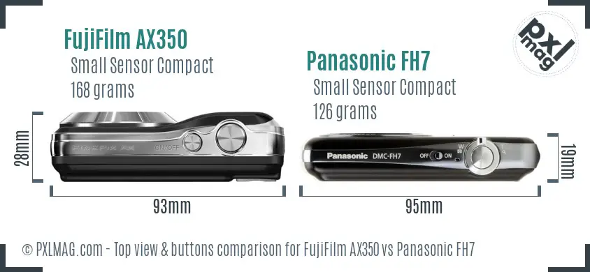 FujiFilm AX350 vs Panasonic FH7 top view buttons comparison