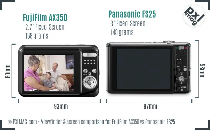 FujiFilm AX350 vs Panasonic FS25 Screen and Viewfinder comparison