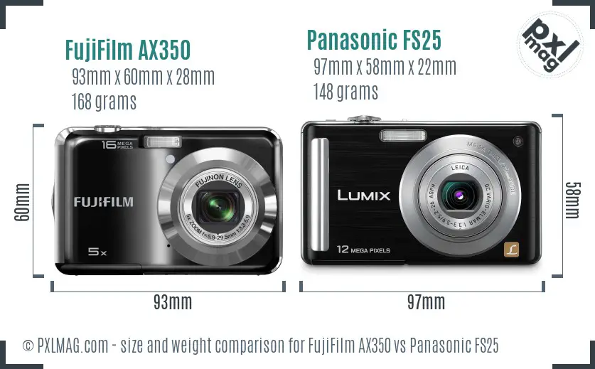 FujiFilm AX350 vs Panasonic FS25 size comparison