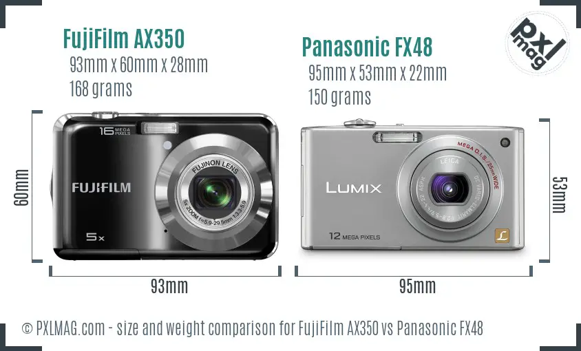 FujiFilm AX350 vs Panasonic FX48 size comparison