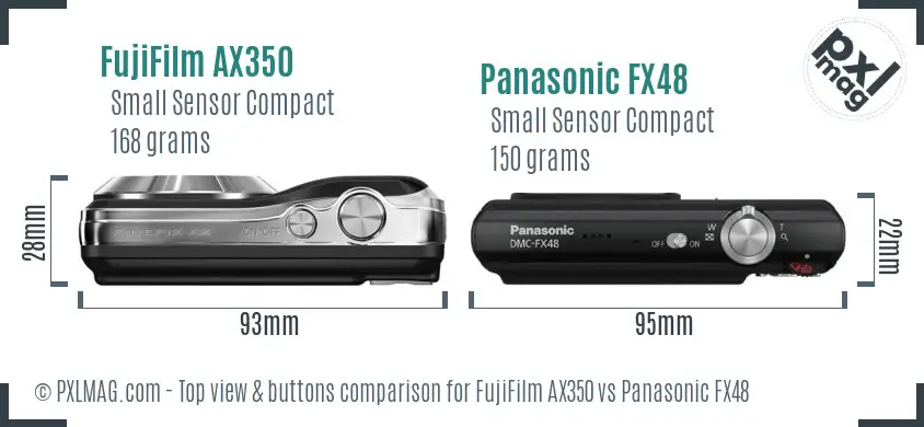 FujiFilm AX350 vs Panasonic FX48 top view buttons comparison