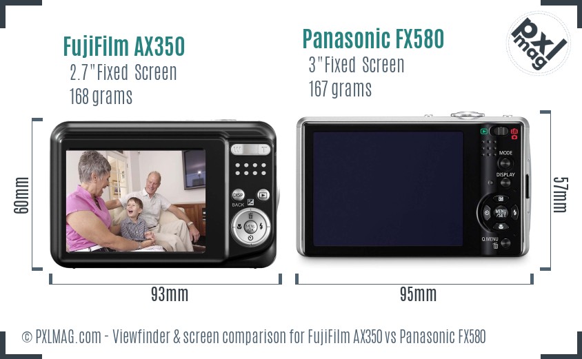 FujiFilm AX350 vs Panasonic FX580 Screen and Viewfinder comparison
