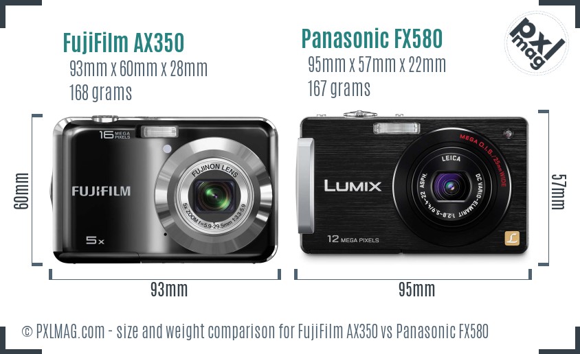 FujiFilm AX350 vs Panasonic FX580 size comparison