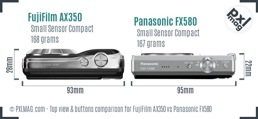 FujiFilm AX350 vs Panasonic FX580 top view buttons comparison