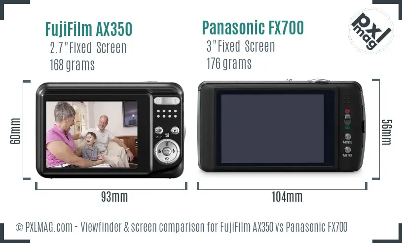 FujiFilm AX350 vs Panasonic FX700 Screen and Viewfinder comparison