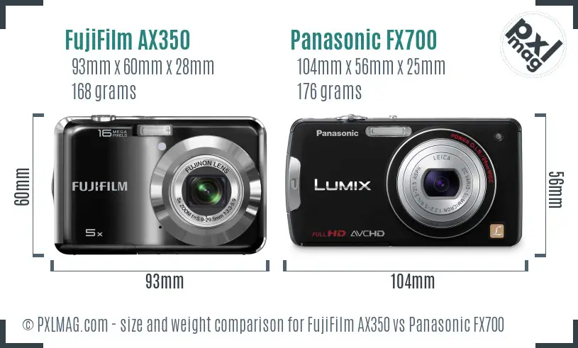 FujiFilm AX350 vs Panasonic FX700 size comparison