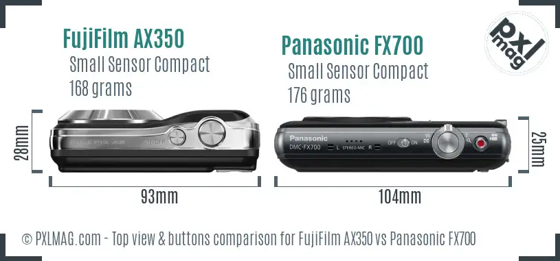 FujiFilm AX350 vs Panasonic FX700 top view buttons comparison