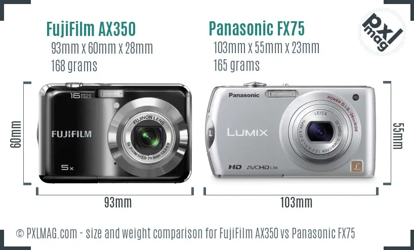 FujiFilm AX350 vs Panasonic FX75 size comparison FujiFilm AX350 vs Panasonic FX75 size comparison