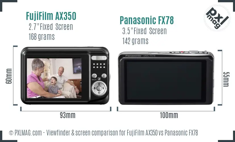 FujiFilm AX350 vs Panasonic FX78 Screen and Viewfinder comparison