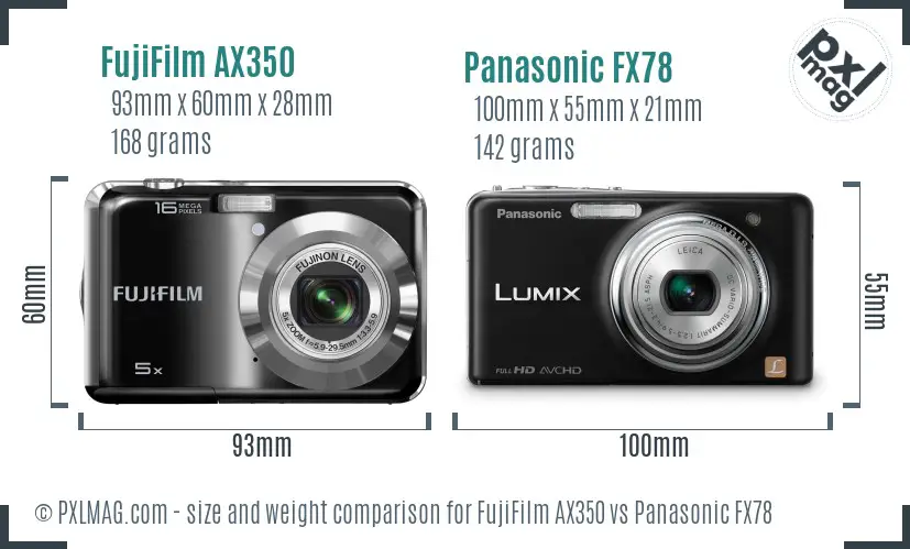 FujiFilm AX350 vs Panasonic FX78 size comparison