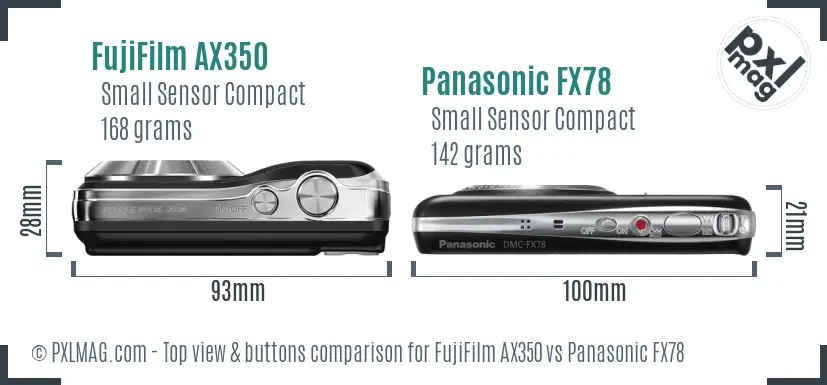 FujiFilm AX350 vs Panasonic FX78 top view buttons comparison