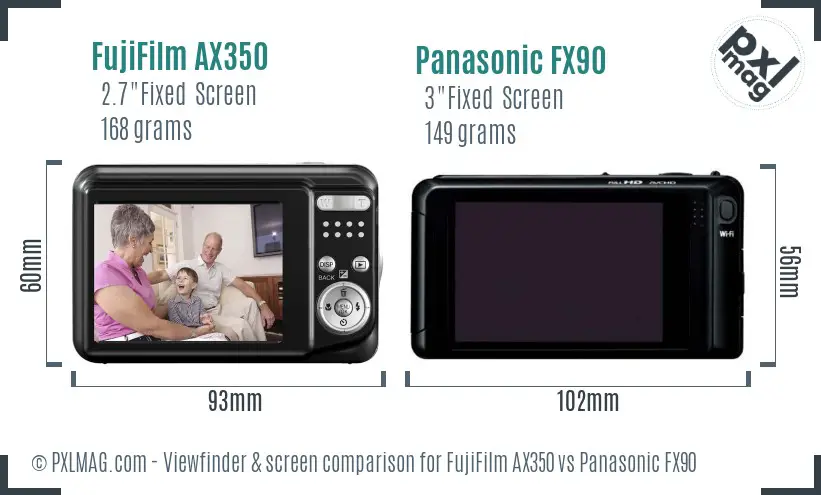 FujiFilm AX350 vs Panasonic FX90 Screen and Viewfinder comparison