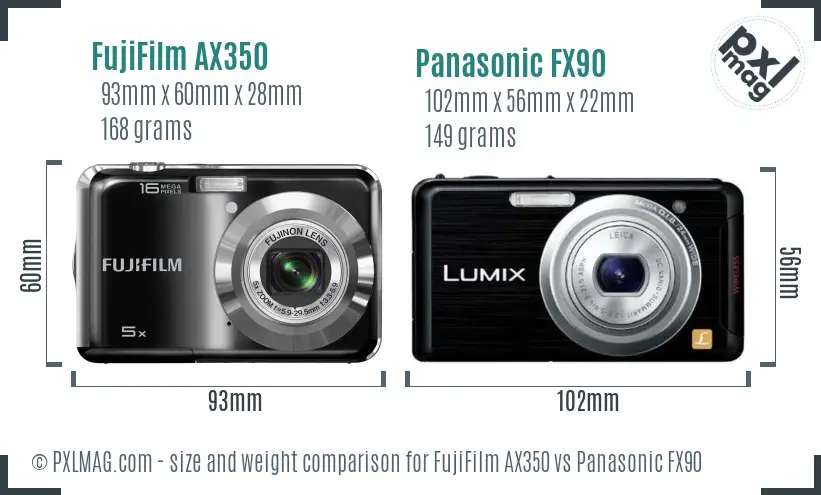 FujiFilm AX350 vs Panasonic FX90 size comparison