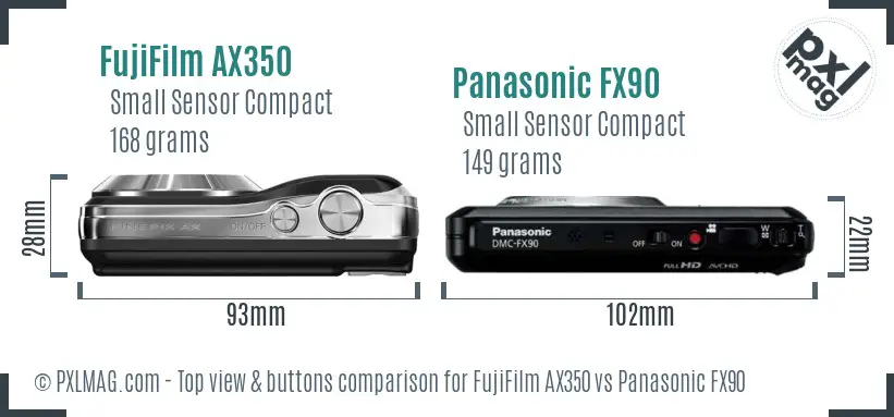 FujiFilm AX350 vs Panasonic FX90 top view buttons comparison