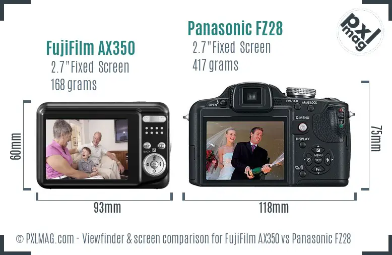 FujiFilm AX350 vs Panasonic FZ28 Screen and Viewfinder comparison FujiFilm AX350 vs Panasonic FZ28 Screen and Viewfinder comparison