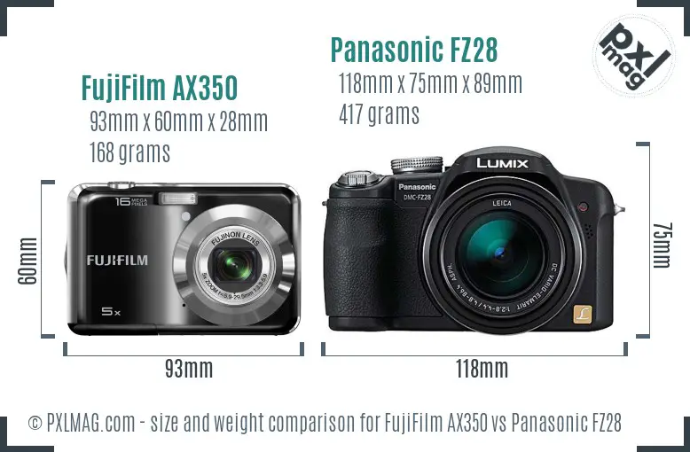 FujiFilm AX350 vs Panasonic FZ28 size comparison FujiFilm AX350 vs Panasonic FZ28 size comparison