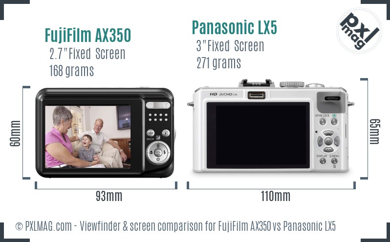 FujiFilm AX350 vs Panasonic LX5 Screen and Viewfinder comparison