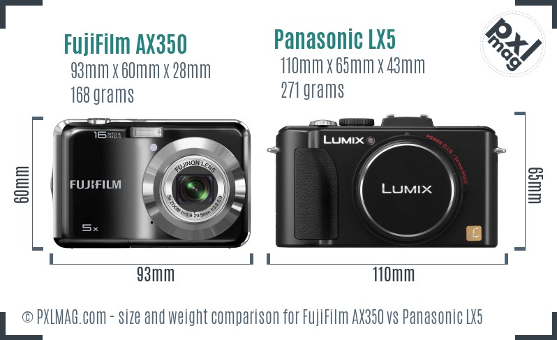 FujiFilm AX350 vs Panasonic LX5 size comparison