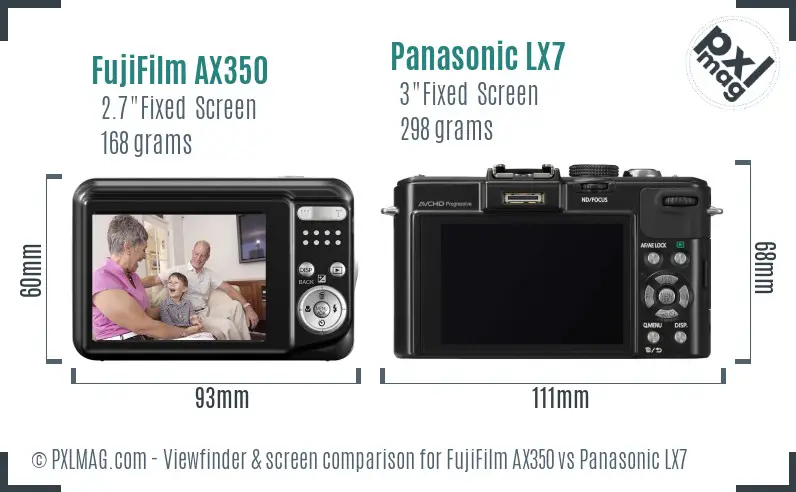 FujiFilm AX350 vs Panasonic LX7 Screen and Viewfinder comparison