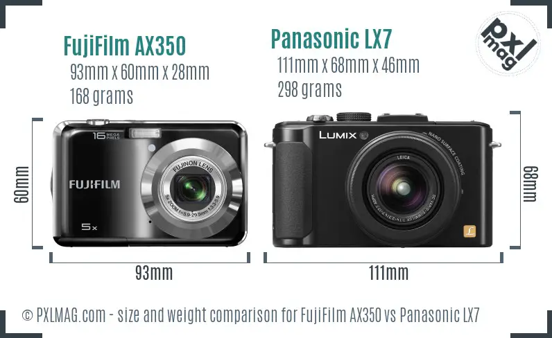 FujiFilm AX350 vs Panasonic LX7 size comparison