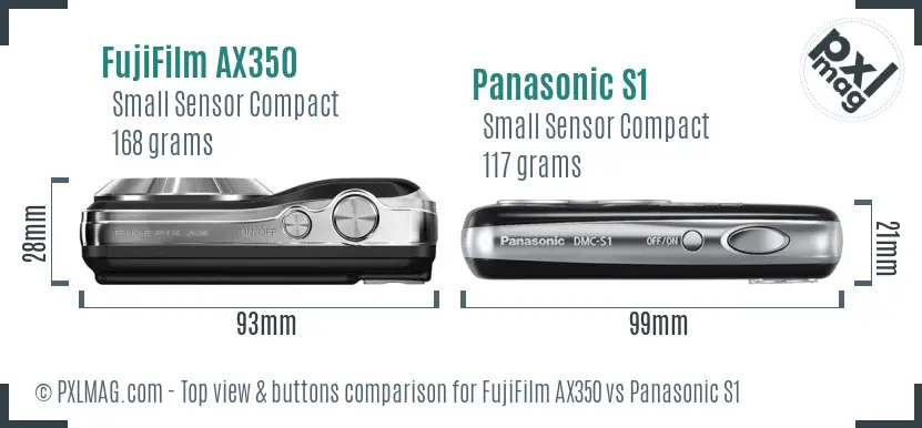 FujiFilm AX350 vs Panasonic S1 top view buttons comparison FujiFilm AX350 vs Panasonic S1 top view buttons comparison