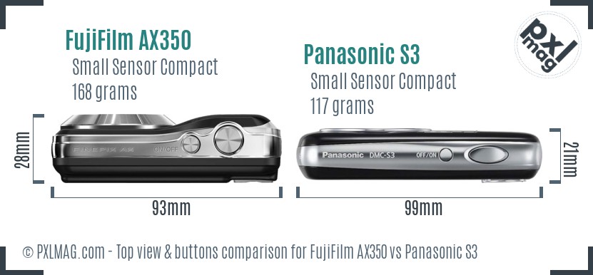 FujiFilm AX350 vs Panasonic S3 top view buttons comparison