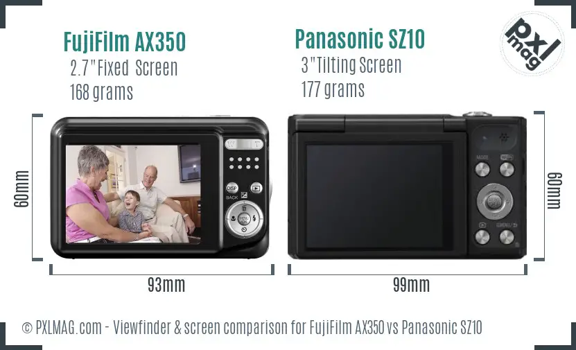 FujiFilm AX350 vs Panasonic SZ10 Screen and Viewfinder comparison