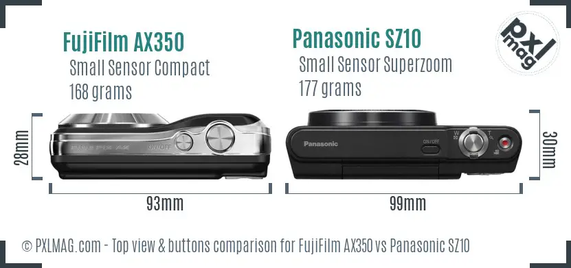 FujiFilm AX350 vs Panasonic SZ10 top view buttons comparison