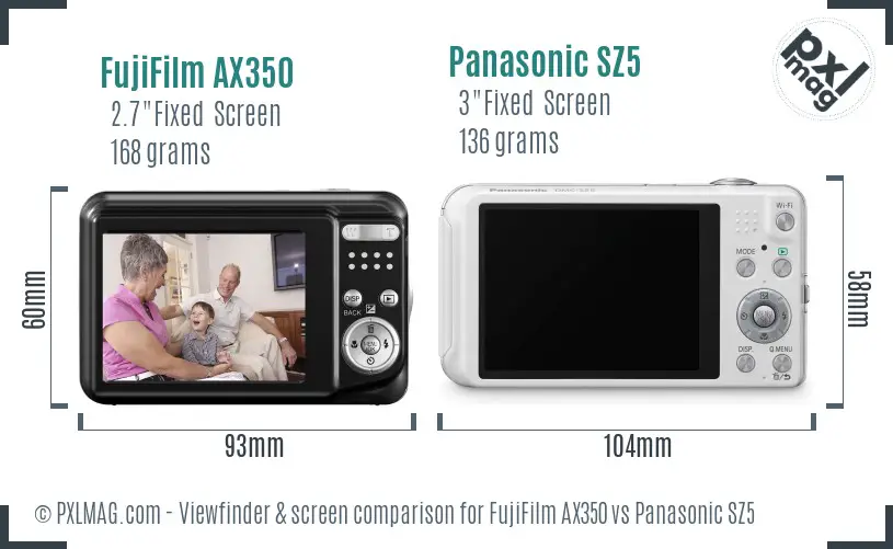 FujiFilm AX350 vs Panasonic SZ5 Screen and Viewfinder comparison