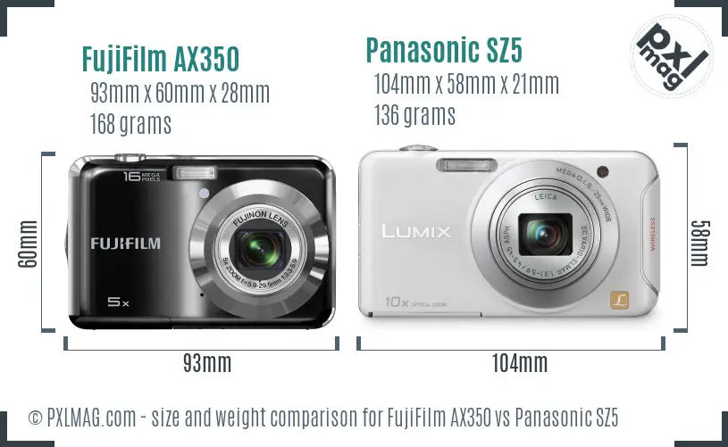 FujiFilm AX350 vs Panasonic SZ5 size comparison