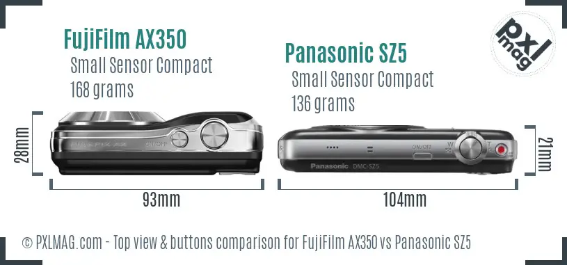 FujiFilm AX350 vs Panasonic SZ5 top view buttons comparison