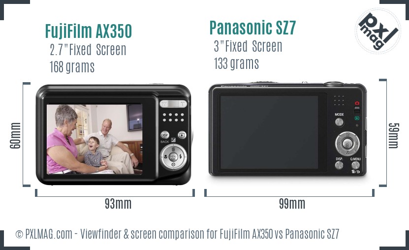 FujiFilm AX350 vs Panasonic SZ7 Screen and Viewfinder comparison