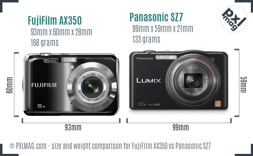 FujiFilm AX350 vs Panasonic SZ7 size comparison