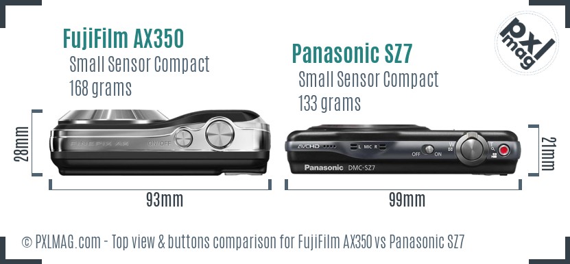 FujiFilm AX350 vs Panasonic SZ7 top view buttons comparison