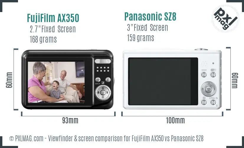 FujiFilm AX350 vs Panasonic SZ8 Screen and Viewfinder comparison