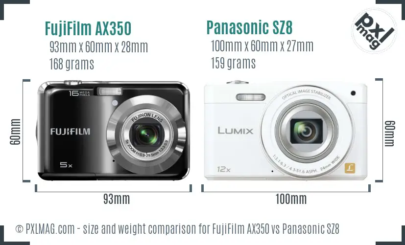 FujiFilm AX350 vs Panasonic SZ8 size comparison