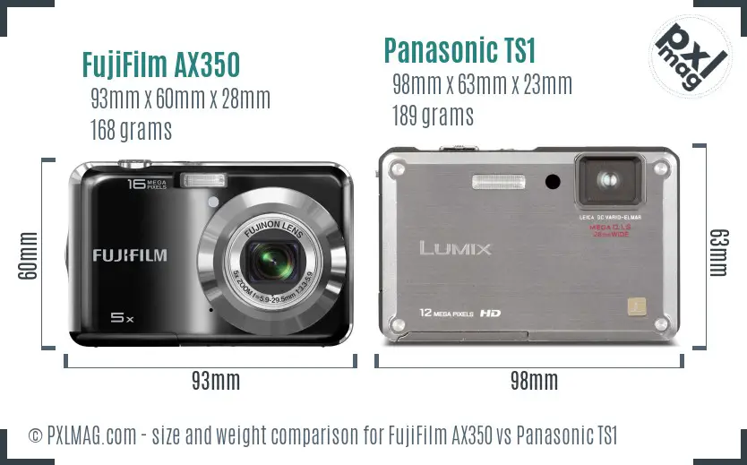 FujiFilm AX350 vs Panasonic TS1 size comparison