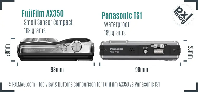 FujiFilm AX350 vs Panasonic TS1 top view buttons comparison