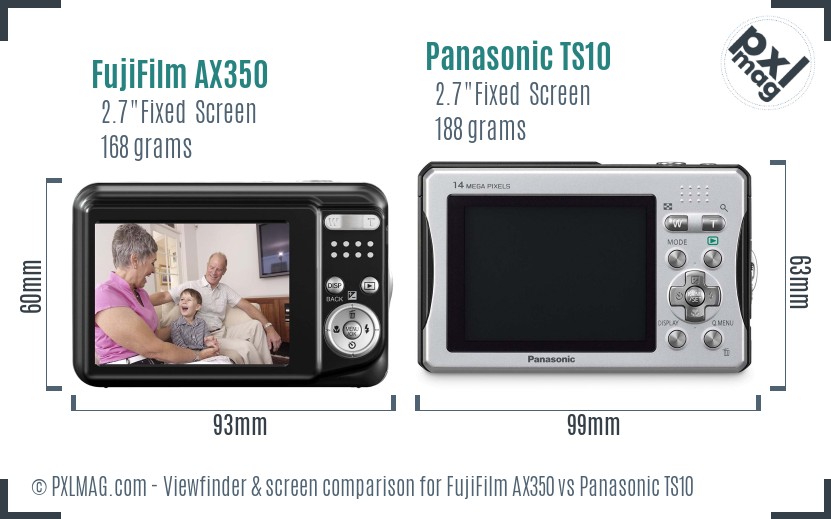FujiFilm AX350 vs Panasonic TS10 Screen and Viewfinder comparison
