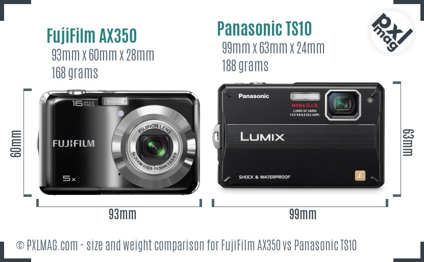 FujiFilm AX350 vs Panasonic TS10 size comparison FujiFilm AX350 vs Panasonic TS10 size comparison