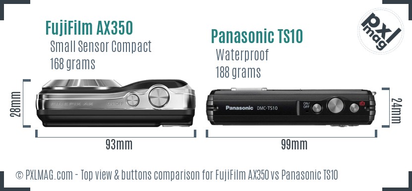 FujiFilm AX350 vs Panasonic TS10 top view buttons comparison